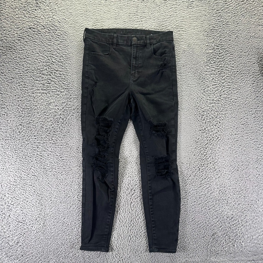 American Eagle Outfitters Jeans Womens 8 Black Cotton Denim Jegging Distressed